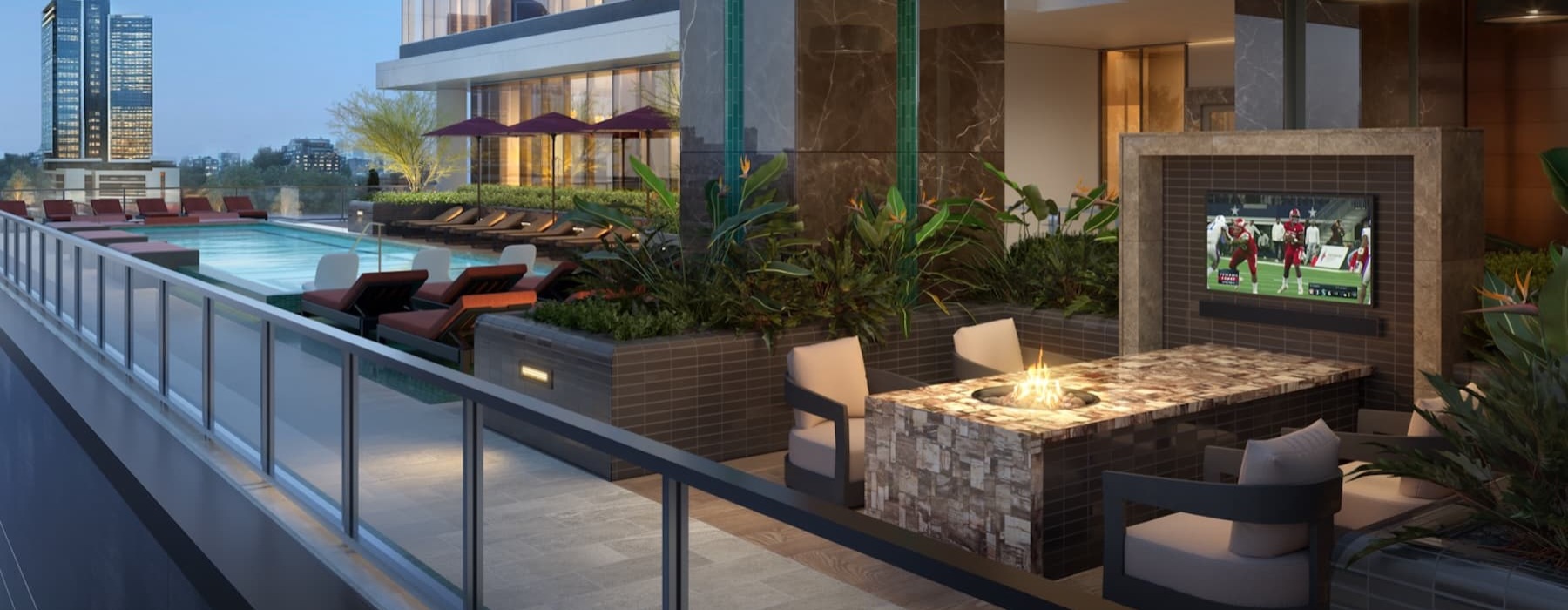exterior view of outside lounge and building