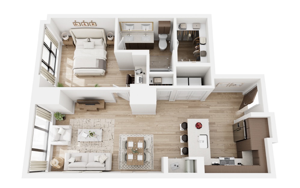 D - 1 bedroom floorplan layout with 1 bathroom and 812 square feet (3D) D - 1 bedroom floorplan layout with 1 bathroom and 812 square feet (3D)