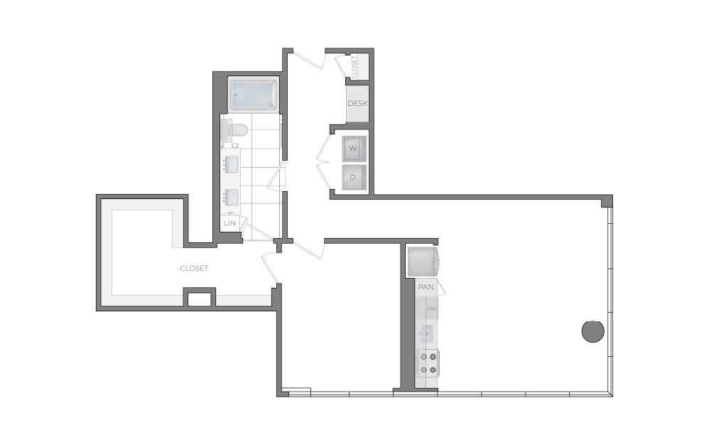 I - 1 bedroom floorplan layout with 1 bathroom and 922 square feet (2D)
