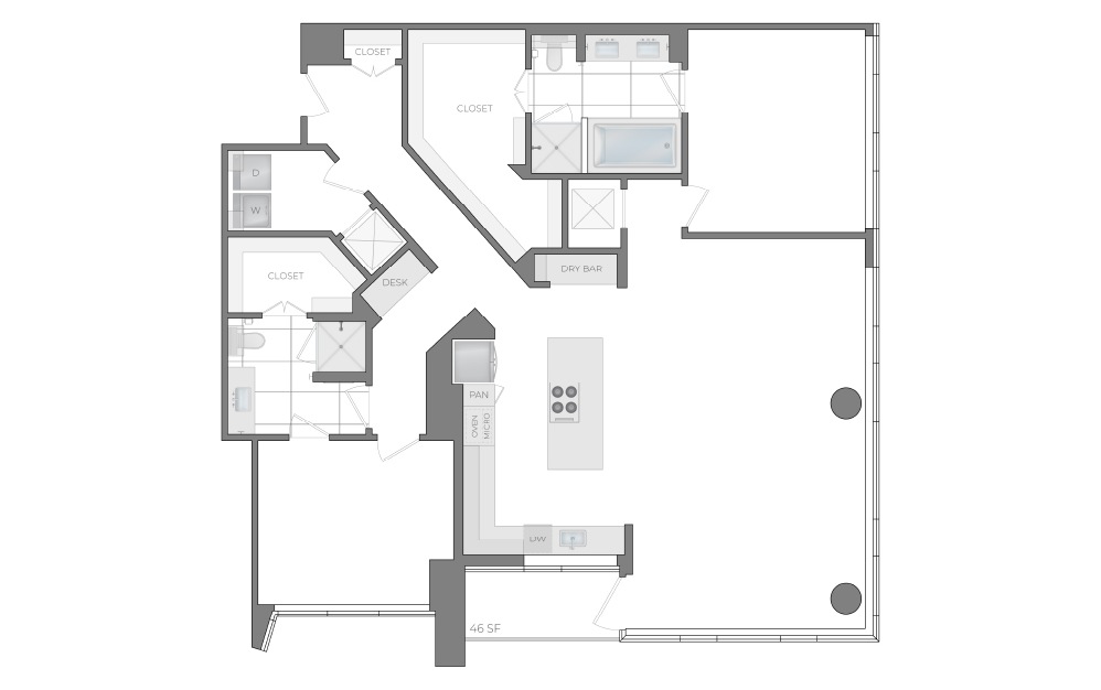 P - 2 bedroom floorplan layout with 2 bathrooms and 1806 square feet (2D)