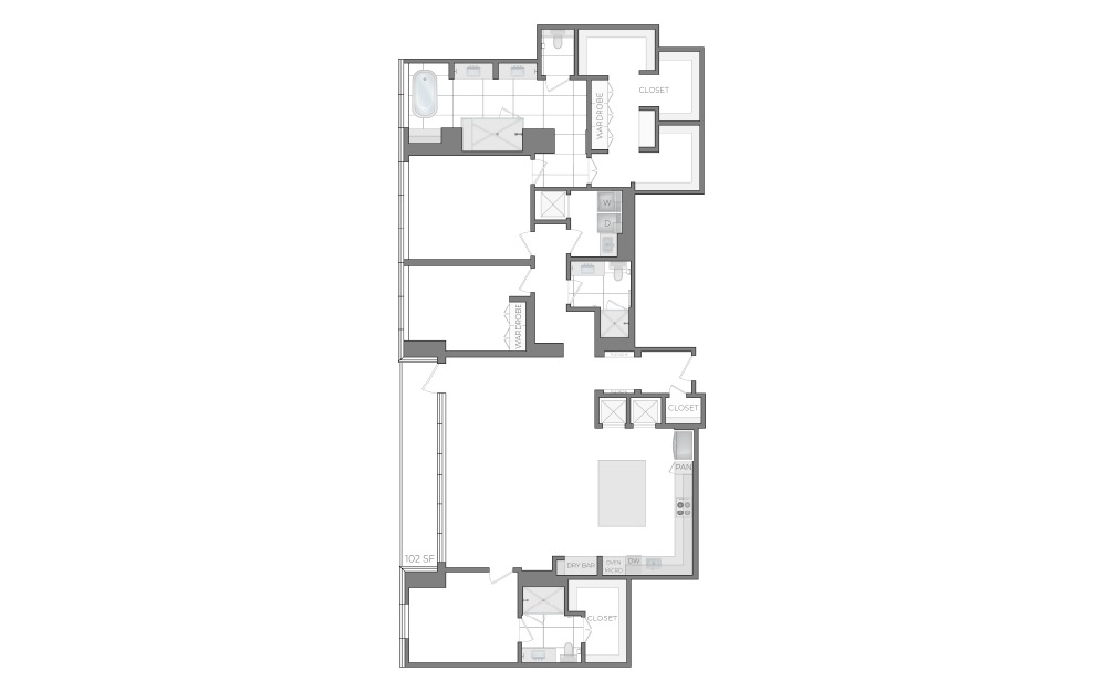 PH1 - 3 bedroom floorplan layout with 3 bathrooms and 2310 - 2412 square feet (2D)