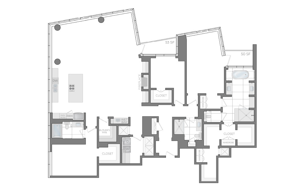 PH3 - 3 bedroom floorplan layout with 3 bathrooms and 2722 square feet (2D)