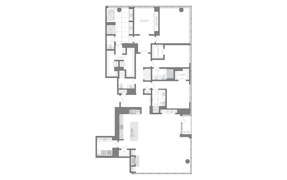PH5 - 3 bedroom floorplan layout with 3.5 bathrooms and 3300 square feet (2D)