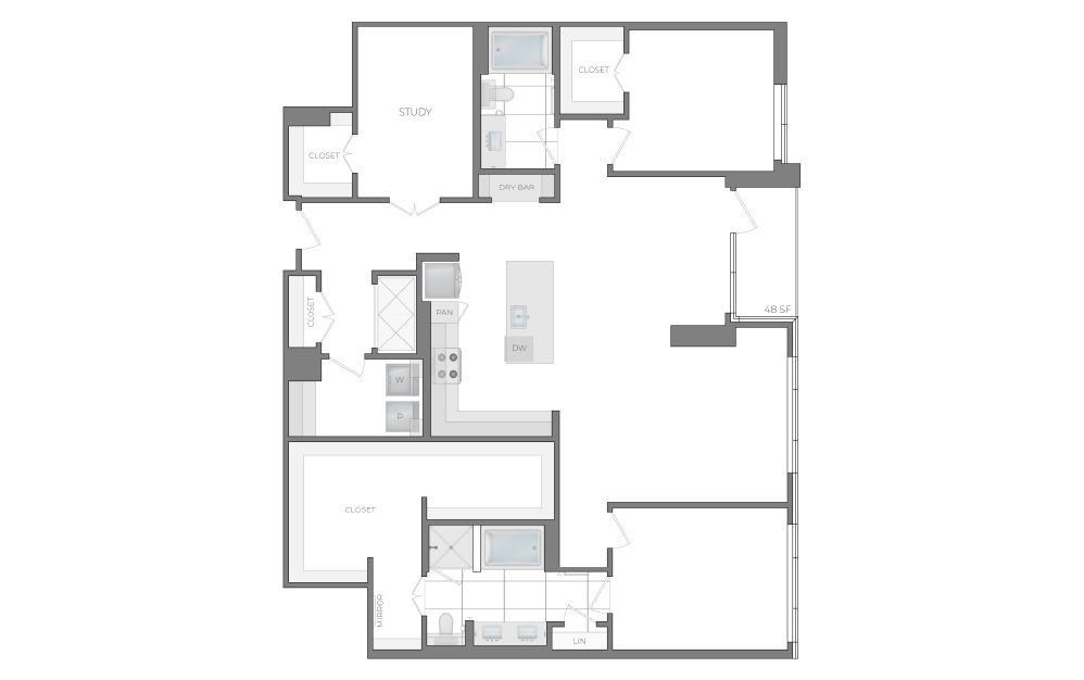 Q - 2 bedroom floorplan layout with 2 bathrooms and 1907 square feet (2D)