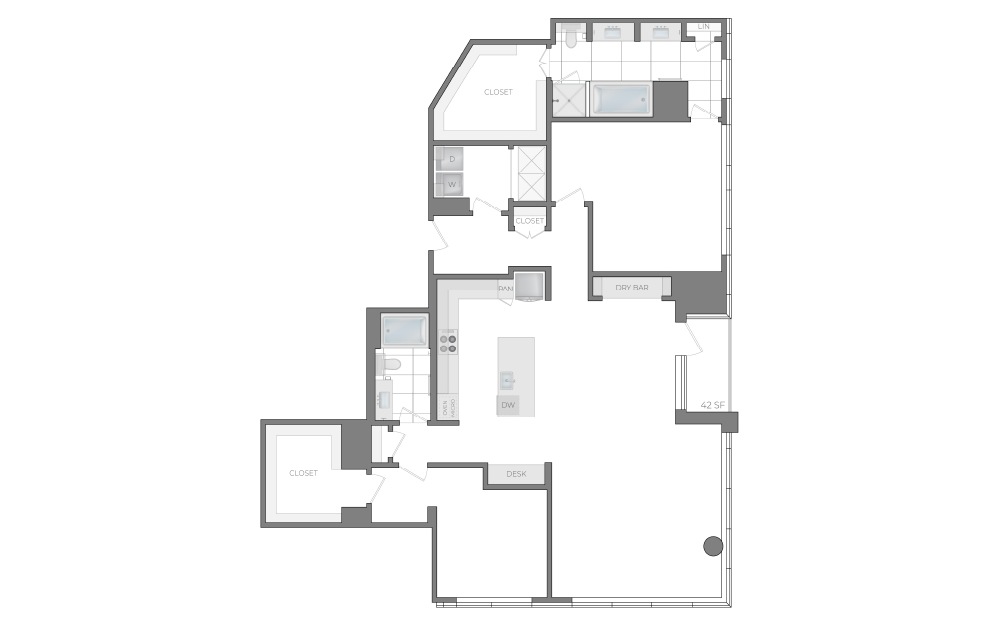 R - 2 bedroom floorplan layout with 2 bathrooms and 1983 square feet (2D)