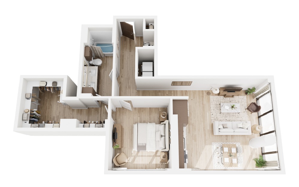 I - 1 bedroom floorplan layout with 1 bathroom and 922 square feet (3D) I - 1 bedroom floorplan layout with 1 bathroom and 922 square feet (3D)
