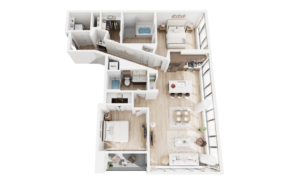M - 2 bedroom floorplan layout with 2 bathrooms and 1384 square feet (3D) M - 2 bedroom floorplan layout with 2 bathrooms and 1384 square feet (3D)