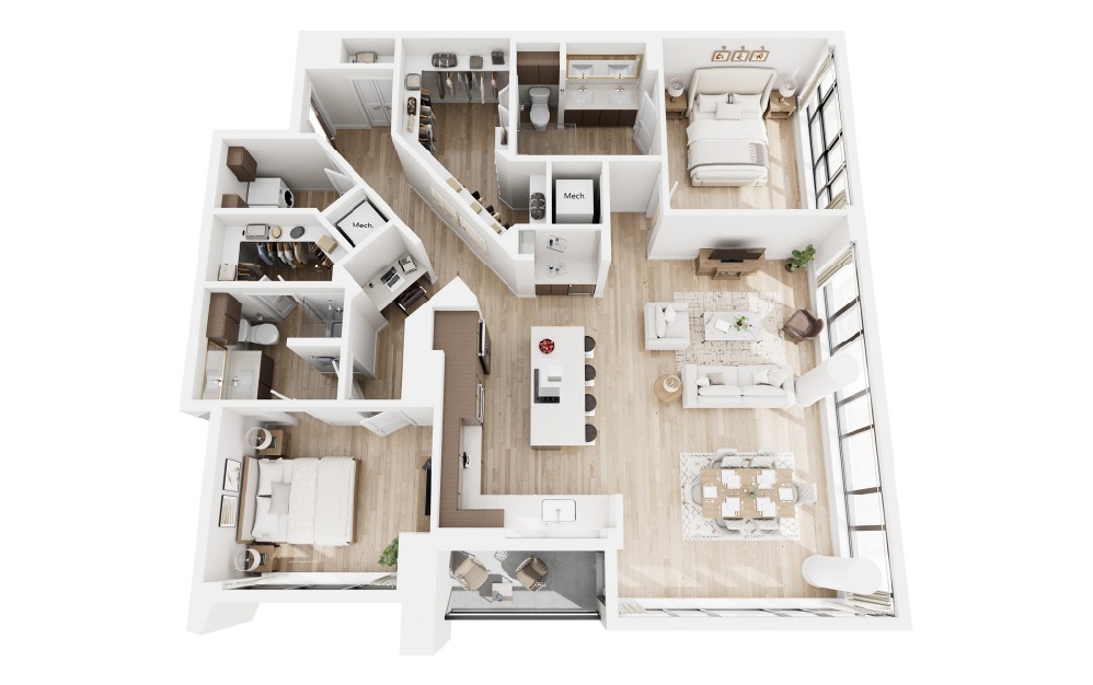P - 2 bedroom floorplan layout with 2 bathrooms and 1806 square feet (3D)