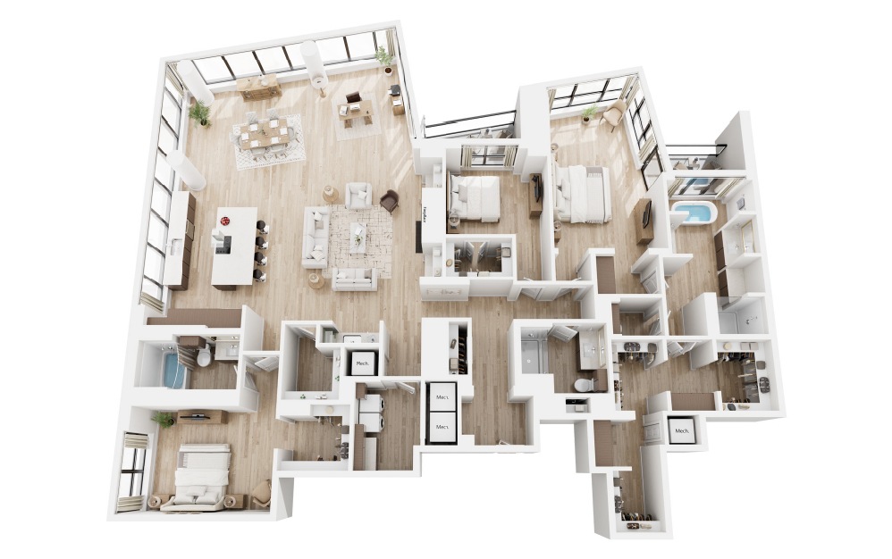 PH3 - 3 bedroom floorplan layout with 3 bathrooms and 2722 square feet (3D) PH3 - 3 bedroom floorplan layout with 3 bathrooms and 2722 square feet (3D)