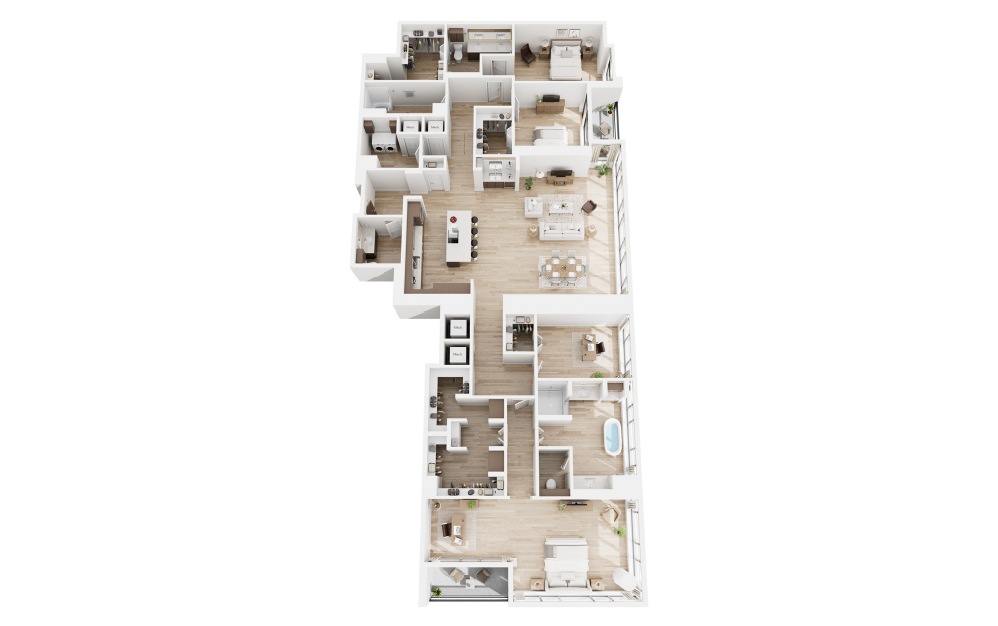 PH4 - 3 bedroom floorplan layout with 3.5 bathrooms and 3113 square feet (3D) PH4 - 3 bedroom floorplan layout with 3.5 bathrooms and 3113 square feet (3D)