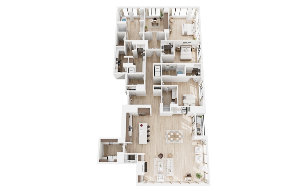 PH5 - 3 bedroom floorplan layout with 3.5 bathrooms and 3300 square feet (3D) PH5 - 3 bedroom floorplan layout with 3.5 bathrooms and 3300 square feet (3D)