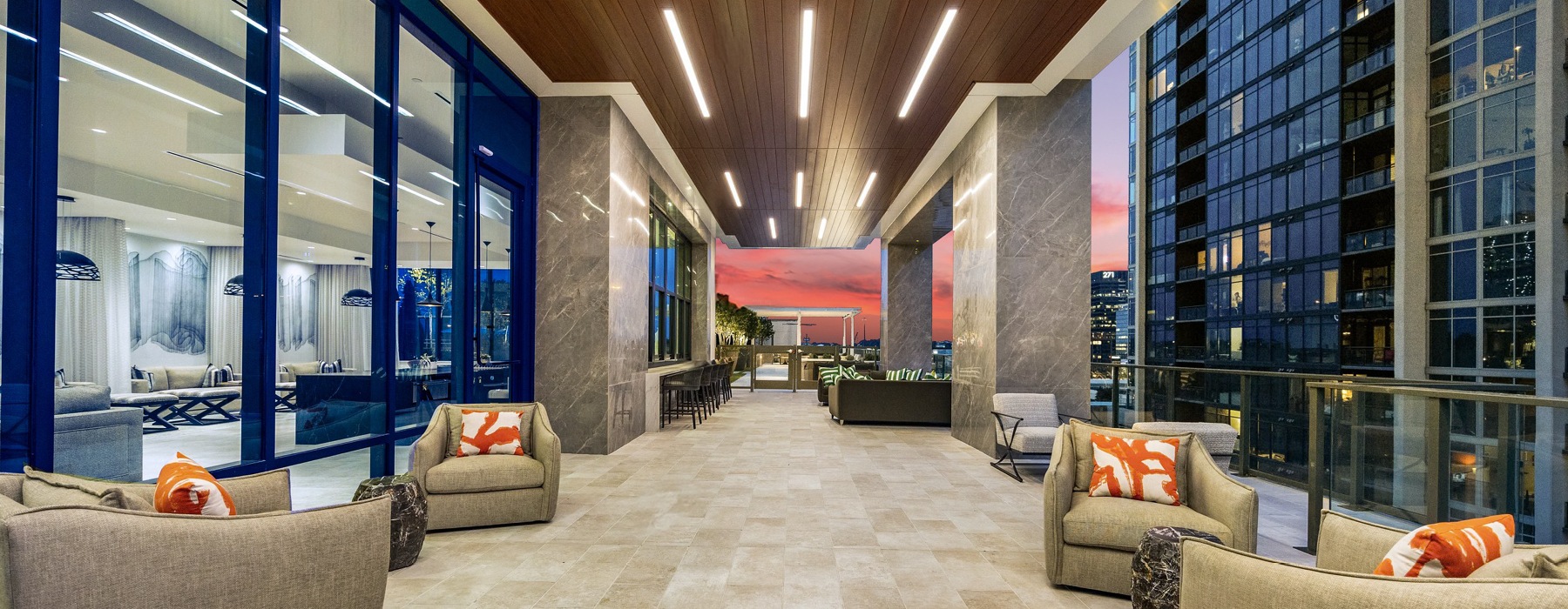 Lounge with skyline view
