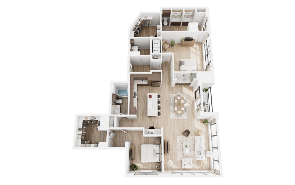 R - 2 bedroom floorplan layout with 2 bathrooms and 1983 square feet (3D) R - 2 bedroom floorplan layout with 2 bathrooms and 1983 square feet (3D)