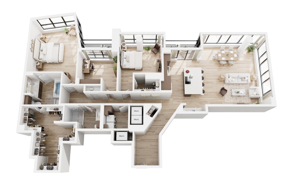 U - 2 bedroom floorplan layout with 2 bathrooms and 2205 square feet (3D) U - 2 bedroom floorplan layout with 2 bathrooms and 2205 square feet (3D)