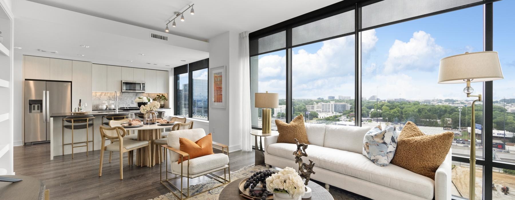 a living room with a large window